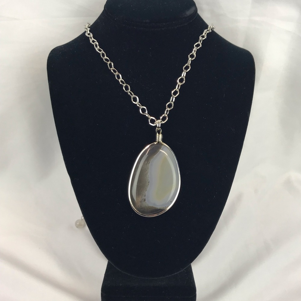 Genuine Agate silver Necklace J01009